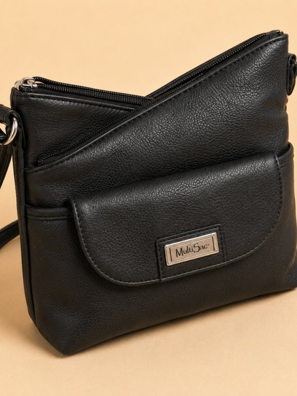 MultiSac Black Shoulder Crossboddy Bag Organizer Purse Multi Pocket EUC
